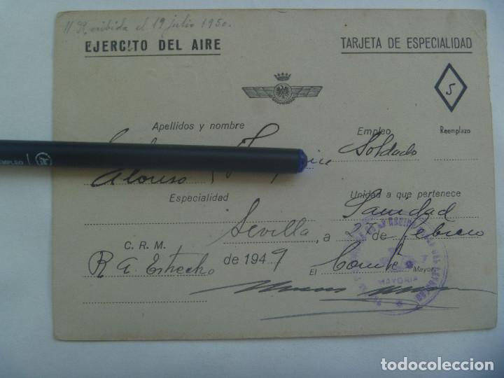 Militaria: AVIACION - EJERCITO DEL AIRE : TARJETA DE ESPECIALIDAD, SANIDAD. SEVILLA, 1949