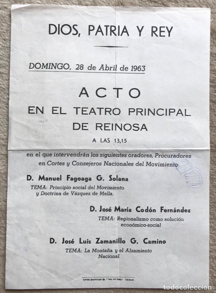 Militaria: Programa Acto Carlista - Teatro principal de Reinosa (Cantabria) Abril, 1963 - Requet&eacute; Santander