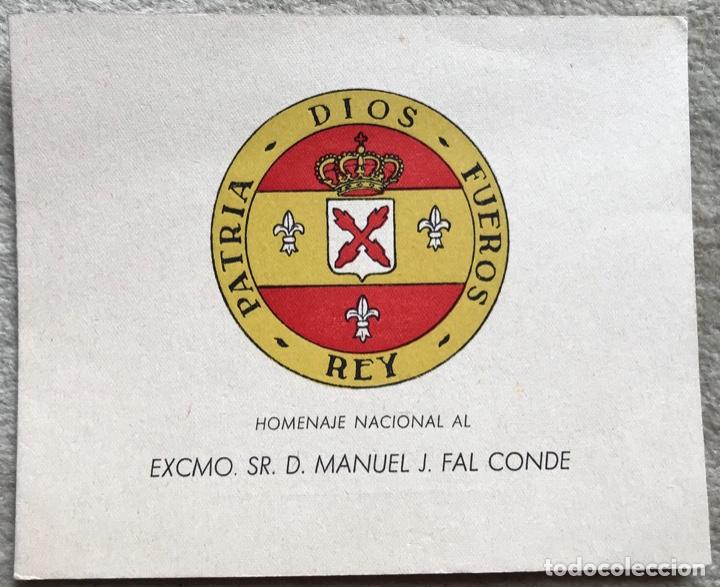 Militaria: Tarjeta Carlista Homenaje Nacional a Manuel Fal Conde - C&aacute;diz, Mayo 1959 - Requet&eacute;