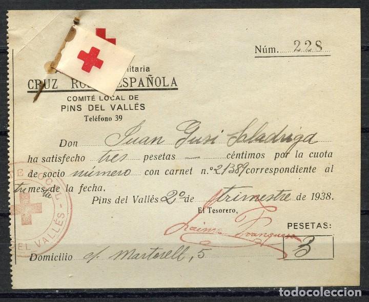 Militaria: GUERRA CIVIL, RECIBO, BANDERITA, AMBULANCIA SANITARIA, CRUZ ROJA ESPA&Ntilde;OLA, 1938