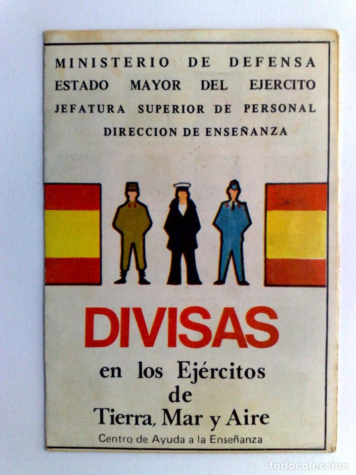 Militaria: TARJETA TRIPTICO DE DIVISAS EN LOS EJERCITOS DE TIERRA-MAR Y AIRE (VER FOTOS+DESCRIPCI&Oacute;N)
