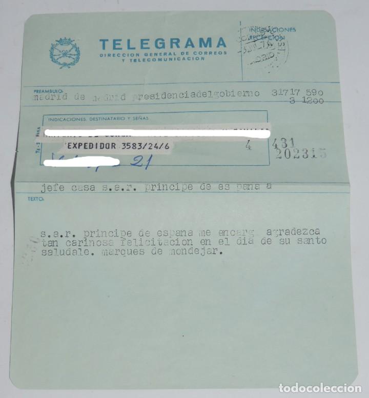 Militaria: TELEGRAMA DE S.A.R. EL PRINCIPE DE ESPA&Ntilde;A A TRAVES DEL MARQUES DE MONDEJAR DIRIGIDA A UN EX DIVISION