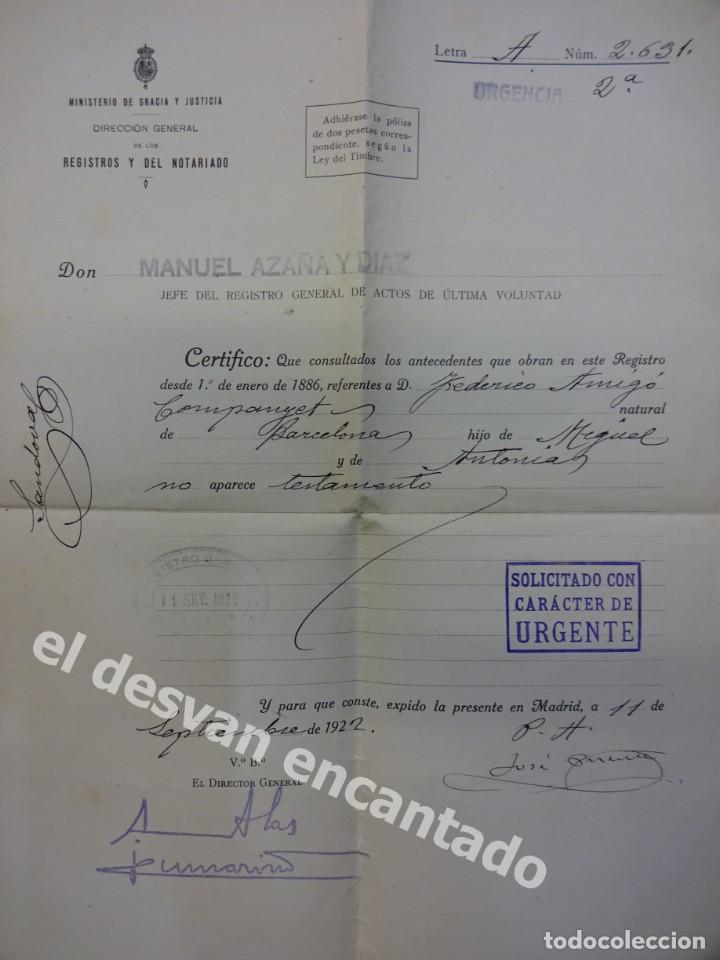 Military Antiques: Antiguo documento expedido por MANUEL AZA&Ntilde;A Y DIAZ (Futuro Presidente de la Rep&uacute;blica). A&ntilde;o 1922