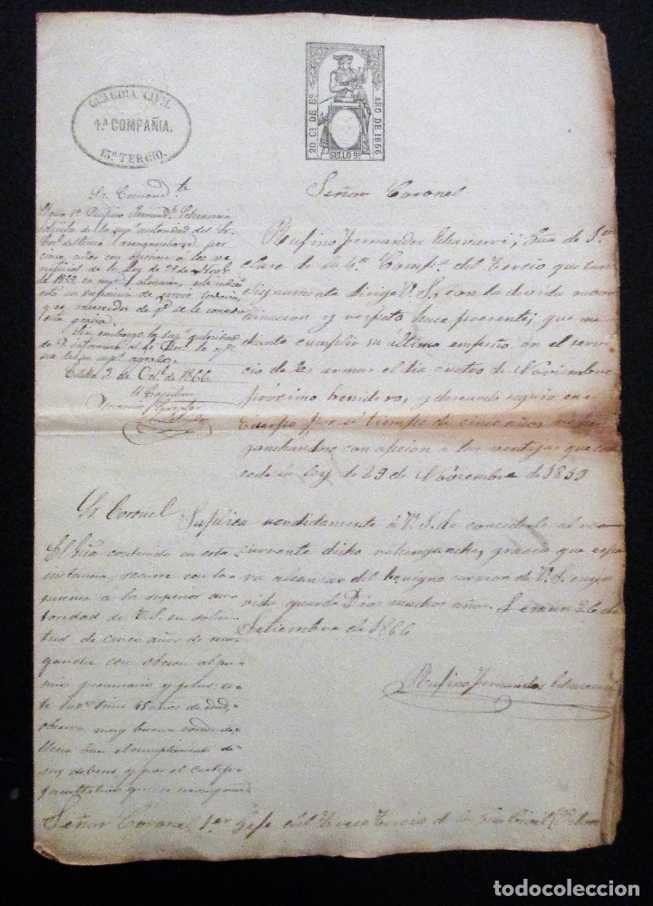 Military Antiques: FERN&Aacute;NDEZ ECHEVARRI. GUARDIA CIVIL. 1866. ESTELLA. PAMPLONA, NAVARRA.