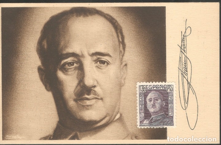 Military Antiques: POSTAL FRANCISCO FRANCO, NUEVA, SIN USAR, CON SELLO DE 1,35 PTAS NUEVO,EDIT.FALANGE,CON FIRMA DE F.F