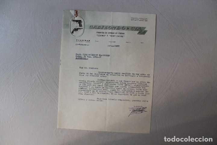 Militaria: GABILONDO Y COMPA&Ntilde;&Iacute;A, F&Aacute;BRICA ARMAS DE FUEGO, CARTA, ELGOIBAR, 1955