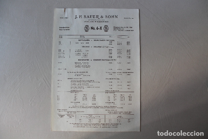 Militaria: J.P. SAUER & SOHN LISTA DE PRECIOS, WESTERN GERMANY, 1954