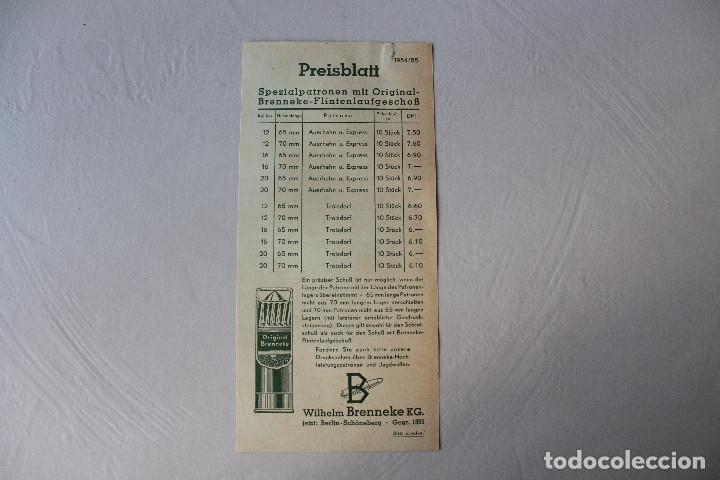 Militaria: PREISBLATT, ORIGINAL BRENNEKE, BERL&Iacute;N, 1954-1955