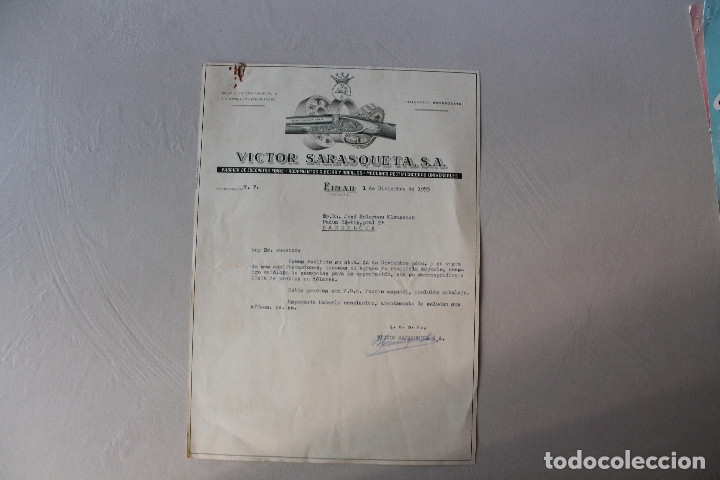 Military Antiques: VICTOR SARASQUETA S.A., EIBAR, CARTA, 1955