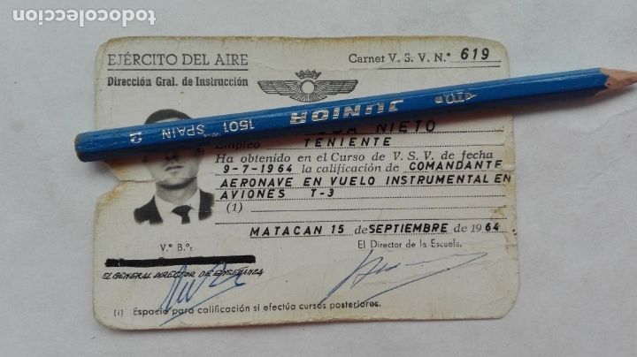 Militaria: AVIACI&Oacute;N, EJERCITO DEL AIRE : CARNET TENIENTE CURSO VSV. MATACAN, 1964
