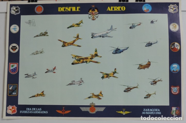Militaria: CARTEL DE ZARAGOZA, 1982, AVIACION, CARTEL DESFILE AEREO FAS, MIDE 75 X 50 CMS, REVERSO EXPLICACION