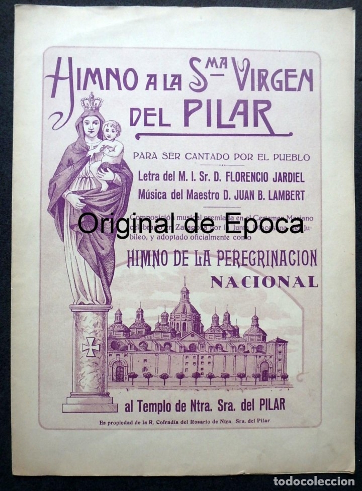 Militaria: (JX-190991)Partitura Himno a la Sma.Virgen del Pilar,Himno de la Peregrinaci&oacute;n Nacional,Guerra Civil