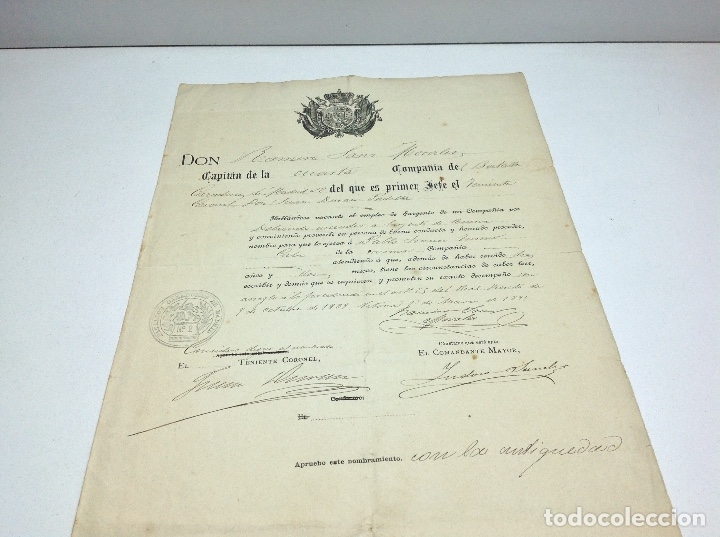 Militaria: BATALLON CAZADORES DE MADRID N&ordm; 2 - VACANTE DE SARGENTO A&Ntilde;O 1891