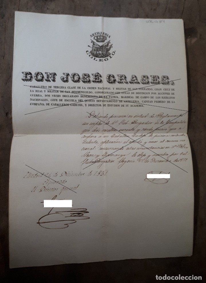 Militaria: Subbrigadier de Compa&ntilde;&iacute;a de Caballeros Cadetes, 24 de diciembre de 1851