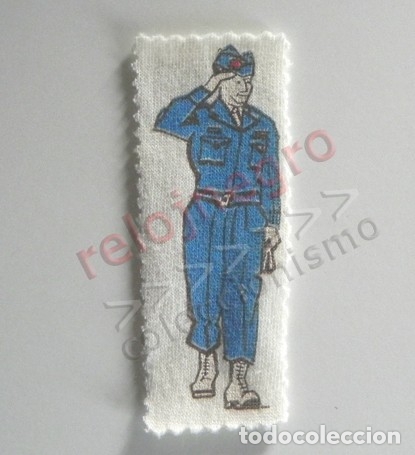 Militaria: DIBUJO MILITAR SOBRE TROZO DE TELA CON UNIFORME AZUL - SOLDADO DEL EJ&Eacute;RCITO &iquest; AVIADOR ?&iquest; AVIACI&Oacute;N ?