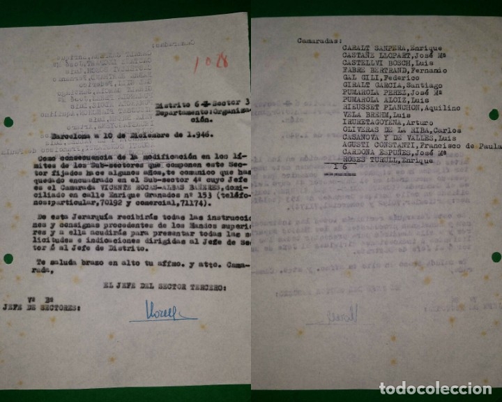 Military Antiques: OFICIO COMUNICANDO CAMBIO SUBSECTORES 10/12/46