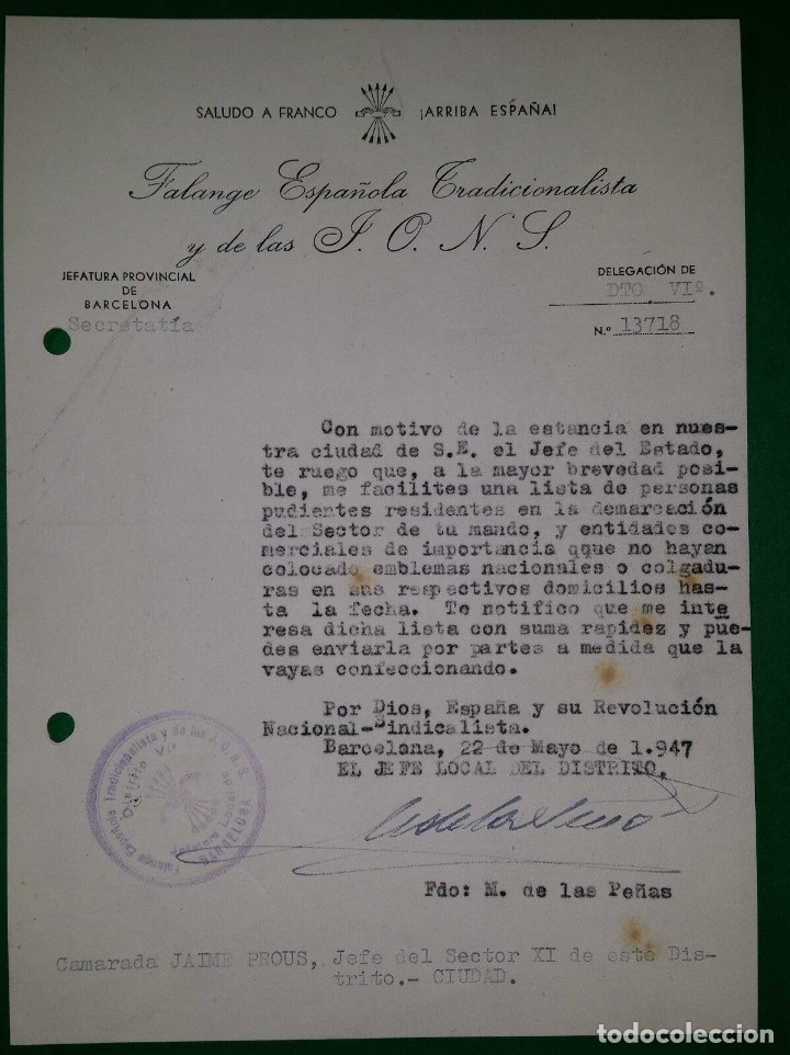 Military Antiques: OFICIO NOTIFICANDO ESTANCIA FRANCO