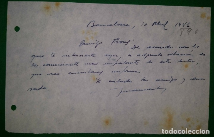 Military Antiques: CARTA MANUSCRITA LISTADO COMERCIANTES,10/04/46 F.E.T. Y DE LAS J.O.N.S.