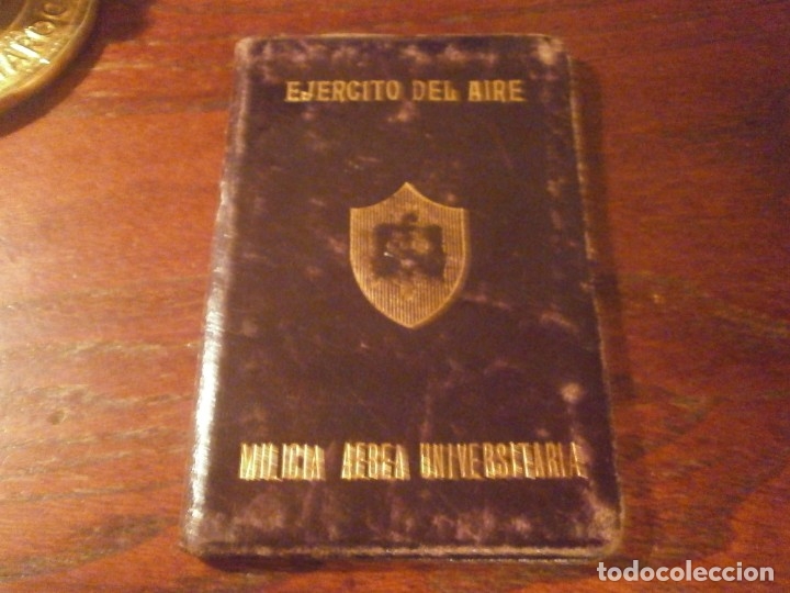 Military Antiques: Carnet cartera de cuero letras dorado Ejercito del Aire Milicia A&eacute;rea Universitaria 1957