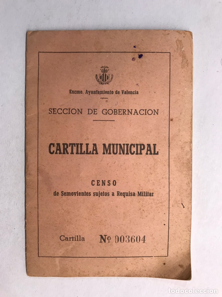 Militaria: MILITAR VALENCIA. DOCUMENTO. Cartilla Municipal. CENSO de Semovientes sujetos a Requisa Militar