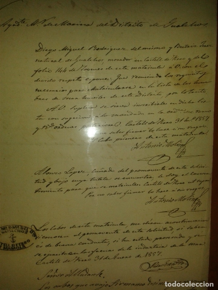 Militaria: OFICIO MANDANDO AL CIRUJANO DEL PUERTO RECONOCIMIENTO MEDICO,AL PORTADOR