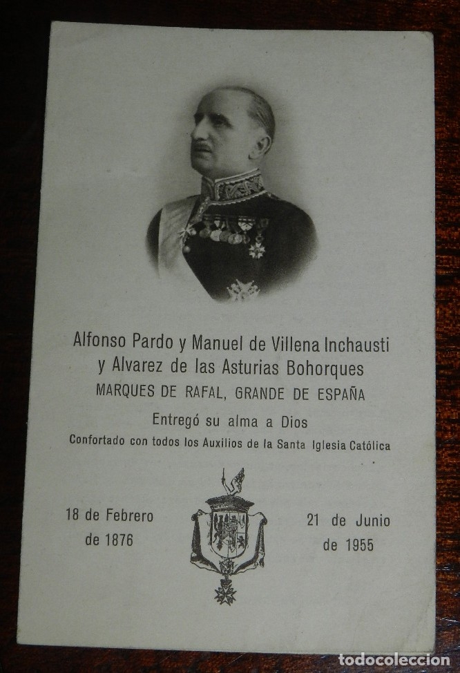 Militaria: RECORDATORIO DE ALFONSO PARDO Y MANUEL DE VILLENA INCHAUSTI, MARQUES DE RAFAL, GRANDE DE ESPA&Ntilde;A, JUN