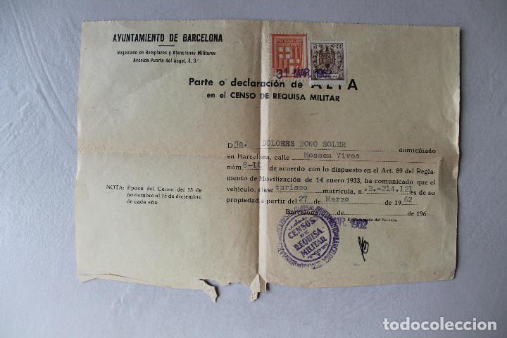Militaria: CENSO DE REQUISA MILITAR DE UN VEH&Iacute;CULO, 1962
