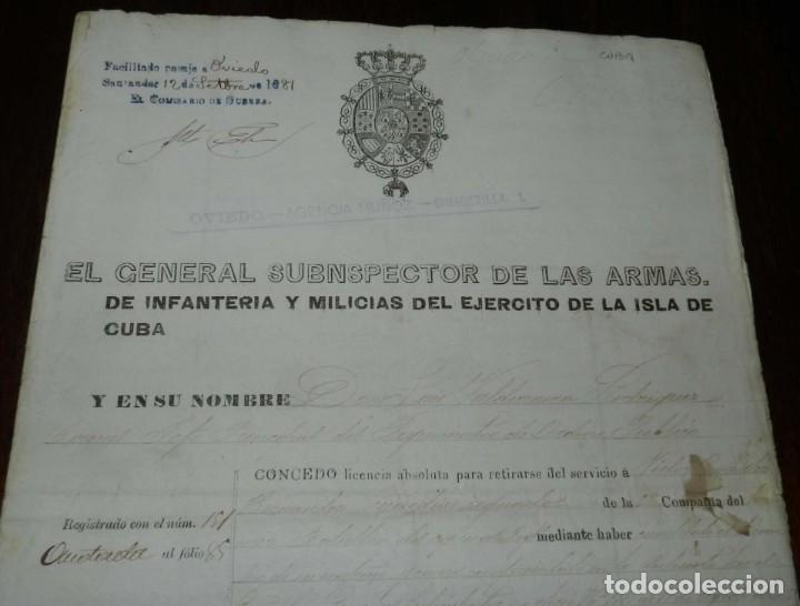 Militaria: CONCESION OTORGADA EN LA HABANA (CUBA) EN 1881 POR EL GENERAL SUBNSPECTOR DE LAS ARMAS, DE INFANTERI