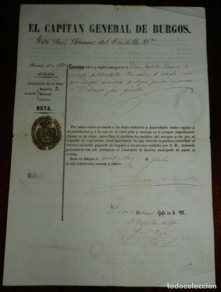 Militaria: EL CAPITAN GENERAL DE BURGOS DON LUIS SERRANO DEL CASTILLO CONCEDE PASAPORTE, A TENIENTE DEL BATALLO