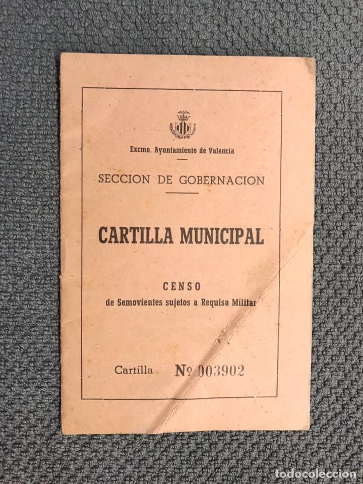 Militaria: MILITAR VALENCIA. DOCUMENTO. Cartilla Municipal. CENSO de Semovientes sujetos a Requisa Militar