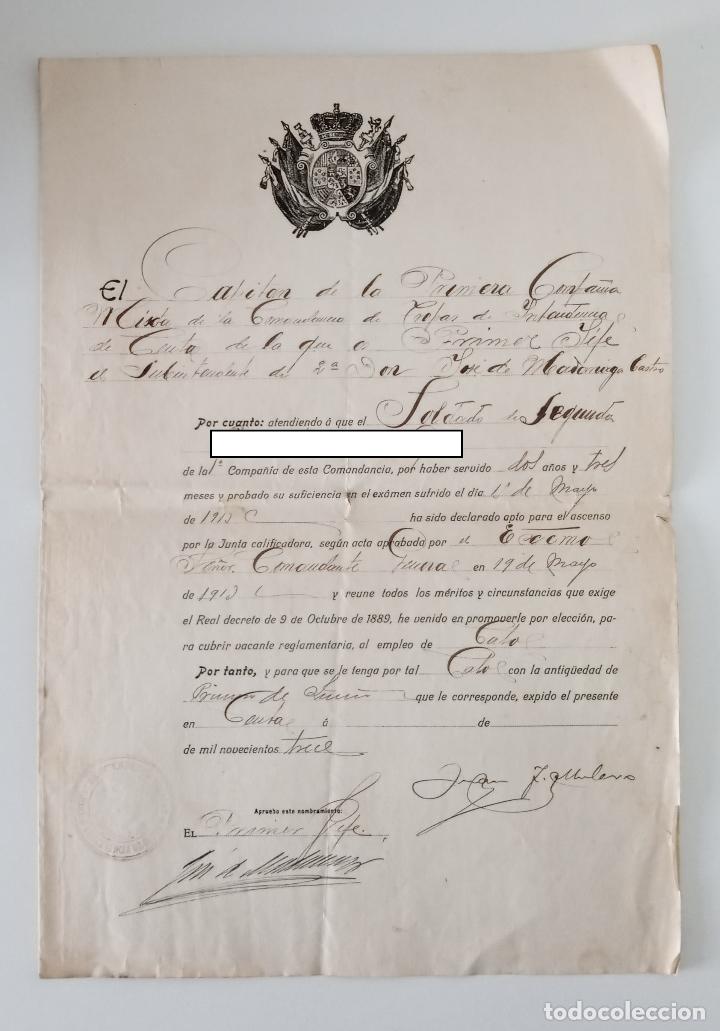 Militaria: CERTIFICADO DE APTO PARA ASCENSO A CABO. 1913