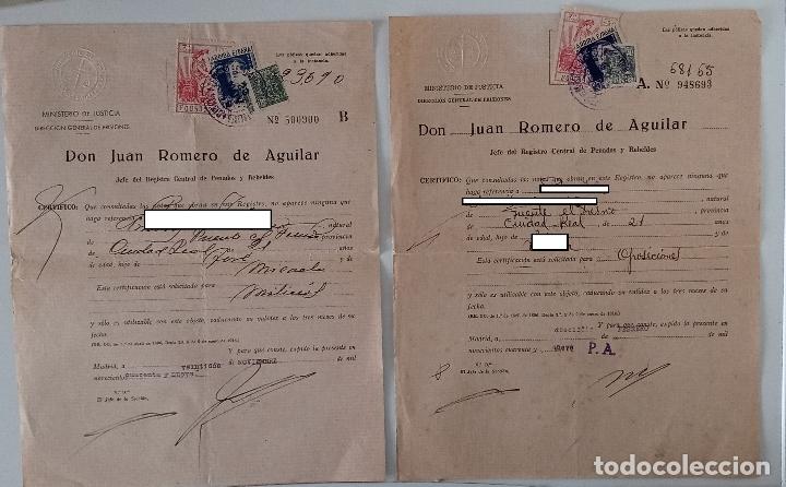 Militaria: PAREJA DE CERTIFICADOS. MILICIAS Y OPOSICIONES. 1949