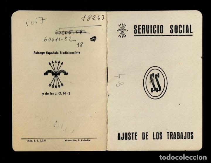 Militaria: C16-7 Carnet del SERVICIO SOCIAL  Ajuste de los Trabajos Hojas selladas de Octubre de 1954 a Abril d