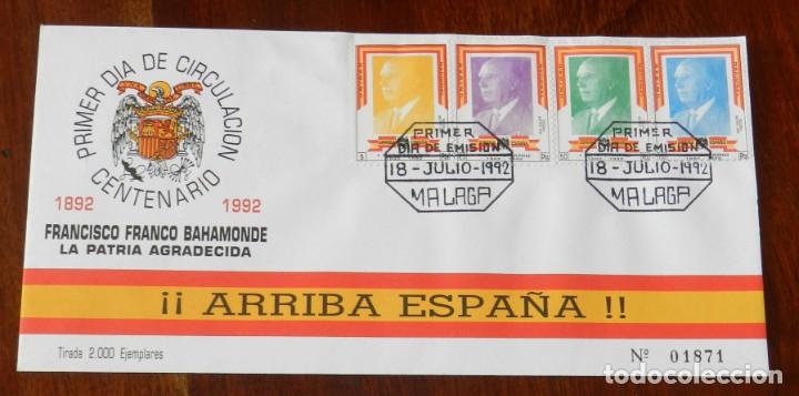 Militaria: SOBRE FRANCISCO FRANCO BAHAMONDE, CENTENARIO, PRIMER DIA DE CIRCULACION, 1892, 1992, 18 DE JULIO 199