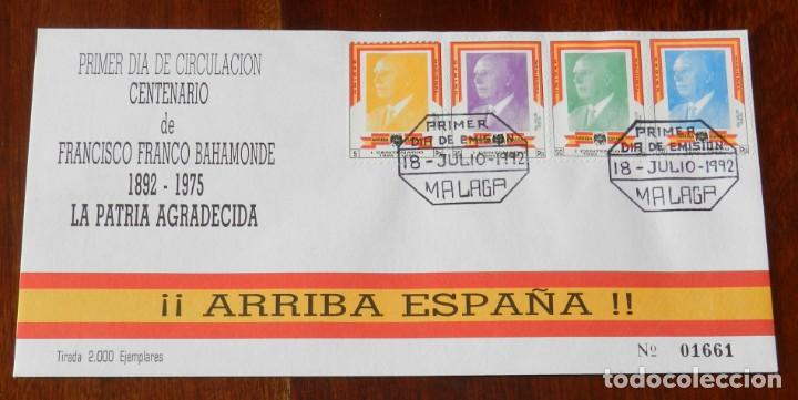 Militaria: SOBRE FRANCISCO FRANCO BAHAMONDE, CENTENARIO, PRIMER DIA DE CIRCULACION, 1892, 1992, 18 DE JULIO 199