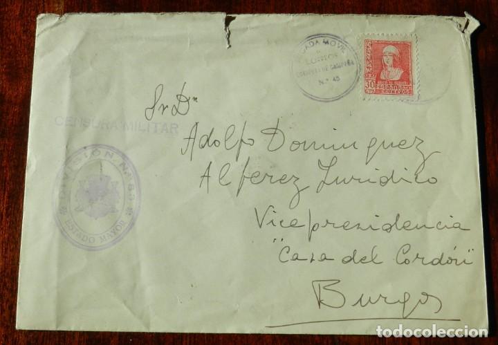 Militaria: GUERRA CIVIL, SOBRE CON SELLOS DIVISION N&ordm; 83, ESTADO MAYOR, CENSURA MILITAR, 28 SEPTIEMBRE 1938 SER