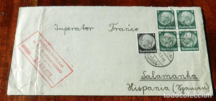 Militaria: GUERRA CIVIL 1938, SOBRE DIRIGIDO AL IMPERATOR FRANCO, DESDE ALEMANIA, CON SELLOS EN ROJO DE LA SECR