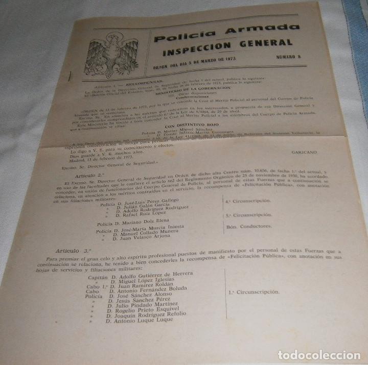 Military Antiques: orden del dia policia armada inspeccion general a&ntilde;o 1973