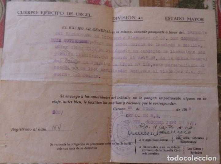 Militaria: GERONA, 1945, PASAPORTE CONCEDIDO A SOLDADO, CUERPO DEL EJERCITO DE URGEL,DIVISION 41