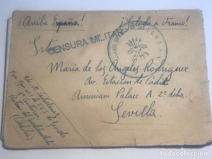 Military Antiques: CARTA CIRCULADA CON CENSURA MILITAR DEL DEL PANTANO GUADALMELLATO CORDOBA A SEVILLA -18 - 2 - 1.938