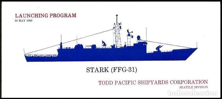 Military Antiques: USA 1980 BOTADURA FRAGATA LANZAMISILES USS STARK FFG-31