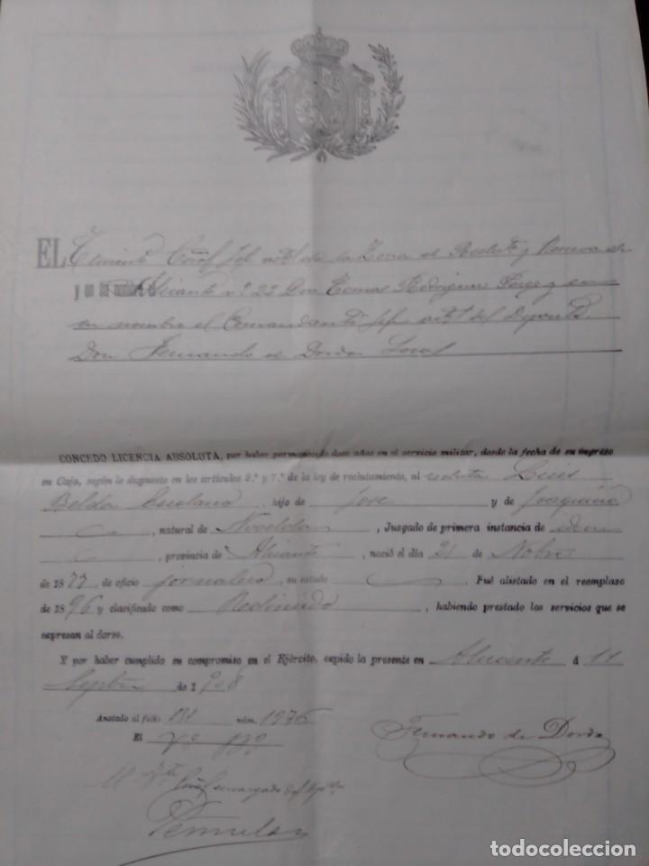 Militaria: Antigua licencia del ej&eacute;rcito espa&ntilde;ol 1908 - Foto 1