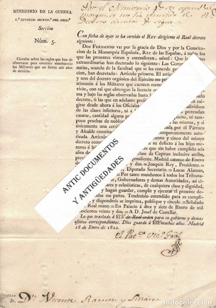 Militaria: A&ntilde;o 1822. Fernando VII. Matrimonio militares. Vicente Ram&oacute;n y Linares