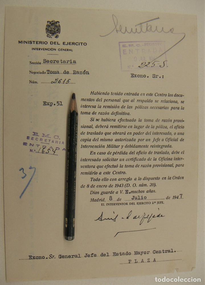 Militaria: CARTA DEL MINISTERIO DEL EJERCITO INTERVENCI&Oacute;N GENERAL 1947