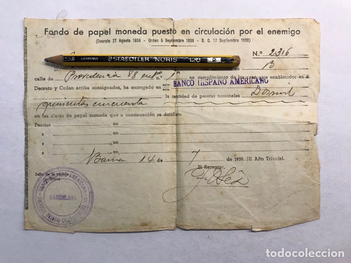 Militaria: III A&Ntilde;O TRIUNFAL, Fondo de papel moneda puesto en Circulaci&oacute;n por el enemigo (14/07/1839)