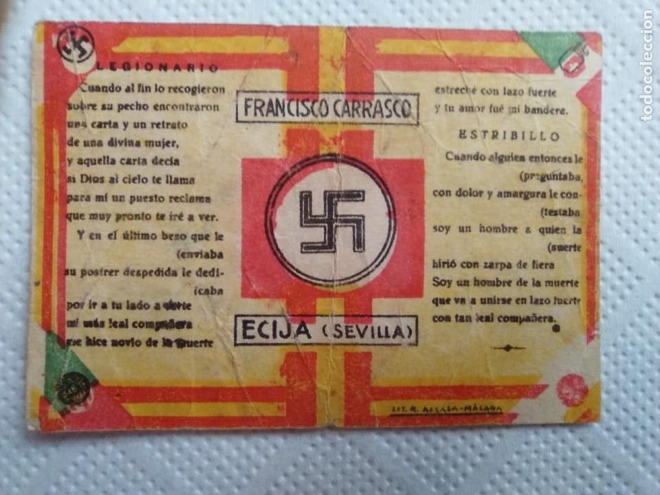 Militaria: Folleto. Letra Himno Legionario. Litograf&iacute;as Rafael Alcal&aacute;. M&aacute;laga. Legi&oacute;n. Novio muerte. &Uacute;nico