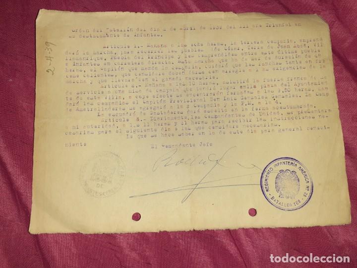 Militaria: Antigua hoja de orden militar batall&oacute;n 10&deg; infanter&iacute;a misi&oacute;n recorrer cazar, villamanrique,a&ntilde;o 1939