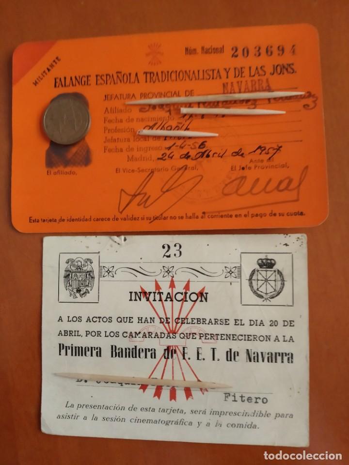 Militaria: CARNET FALANGE ESPA&Ntilde;OLA E invitaci&oacute;n a la primera bandera de la FET de Navarra
