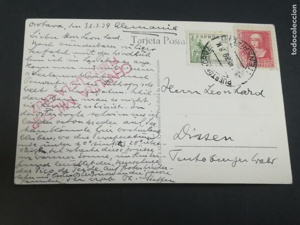 Militaria: TARJETA POSTAL DE TENERIFE CON CENSURA MILITAR. 1939