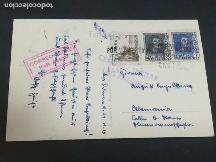Militaria: TARJETA POSTAL DE TENERIFE CON CENSURA MILITAR. 1939